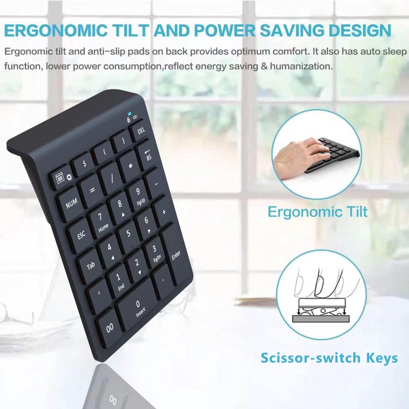 Lekvey Bluetooth Number Pad for Laptop, Wireless Numeric keypad, 28 Keys Numpad Number Keypad Bluetooth 10 Keys Number Pad for Laptop, MacBook Air/Pro, iMac, Surface Pro, etc - Image 4